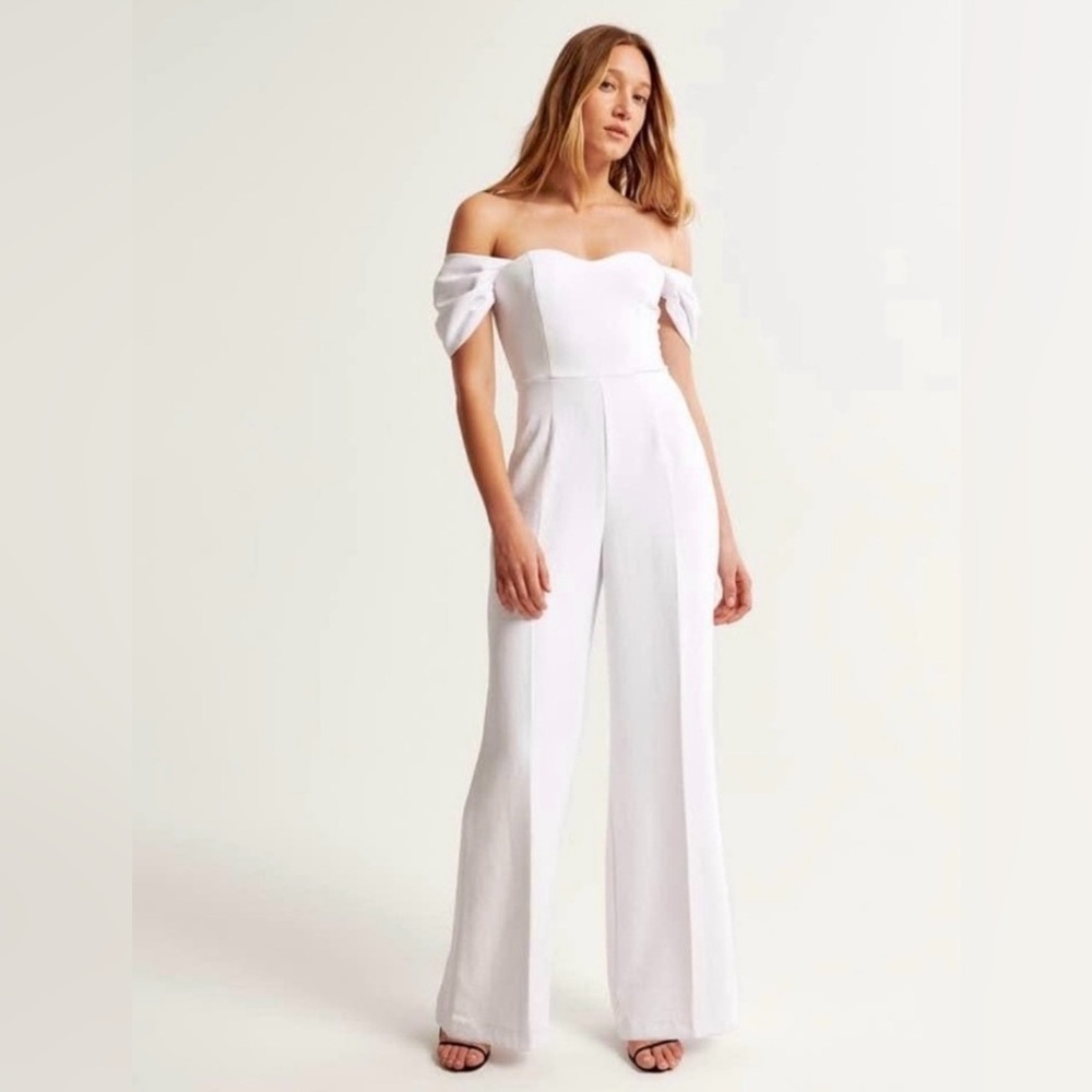 Abercrombie Women's White Off-The-Shoulder Premium Crepe Jumpsuit XL Tall
